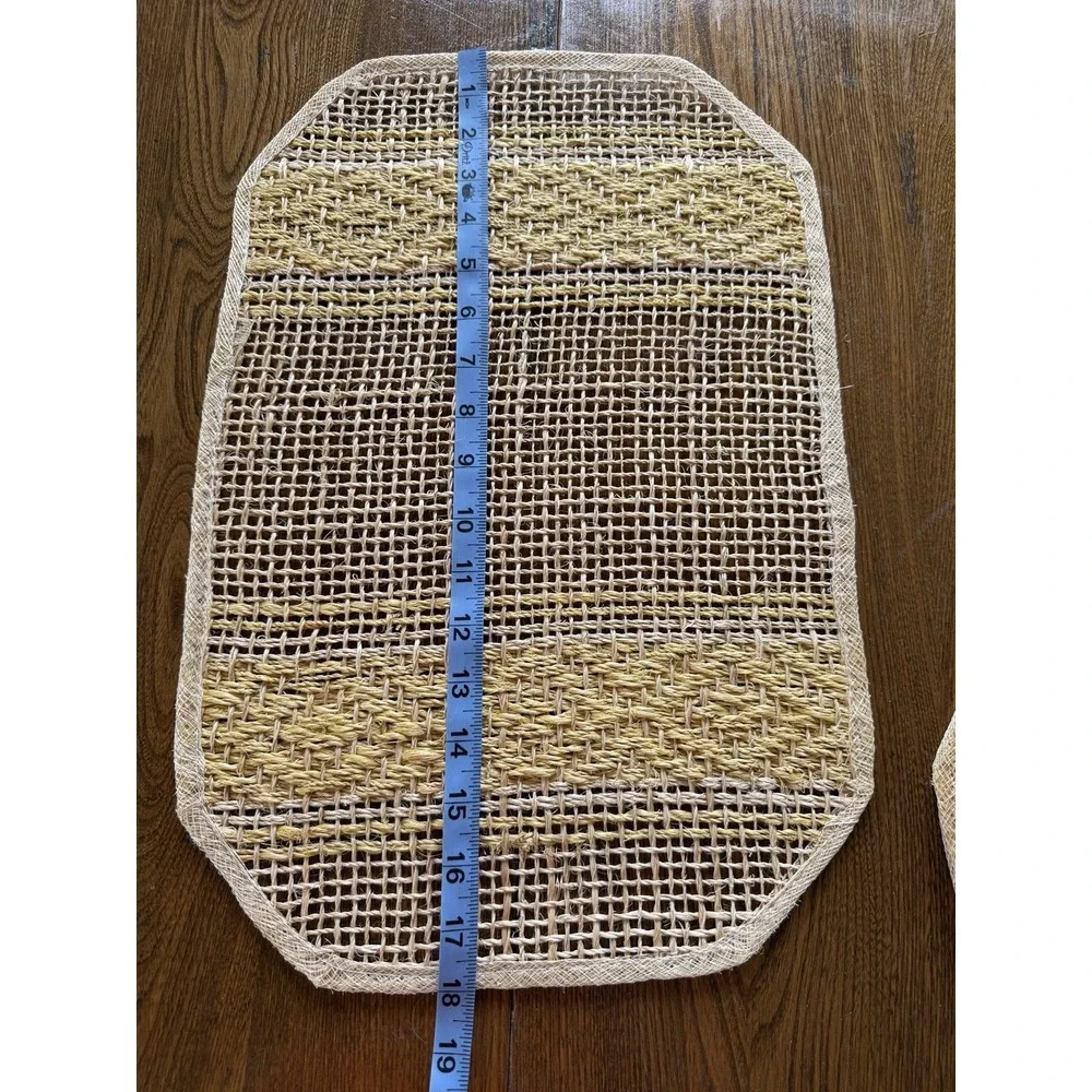 Vintage 70s Boho Open Weave Abaca Sisal Placemats - Yellow & Beige - Set of 4
